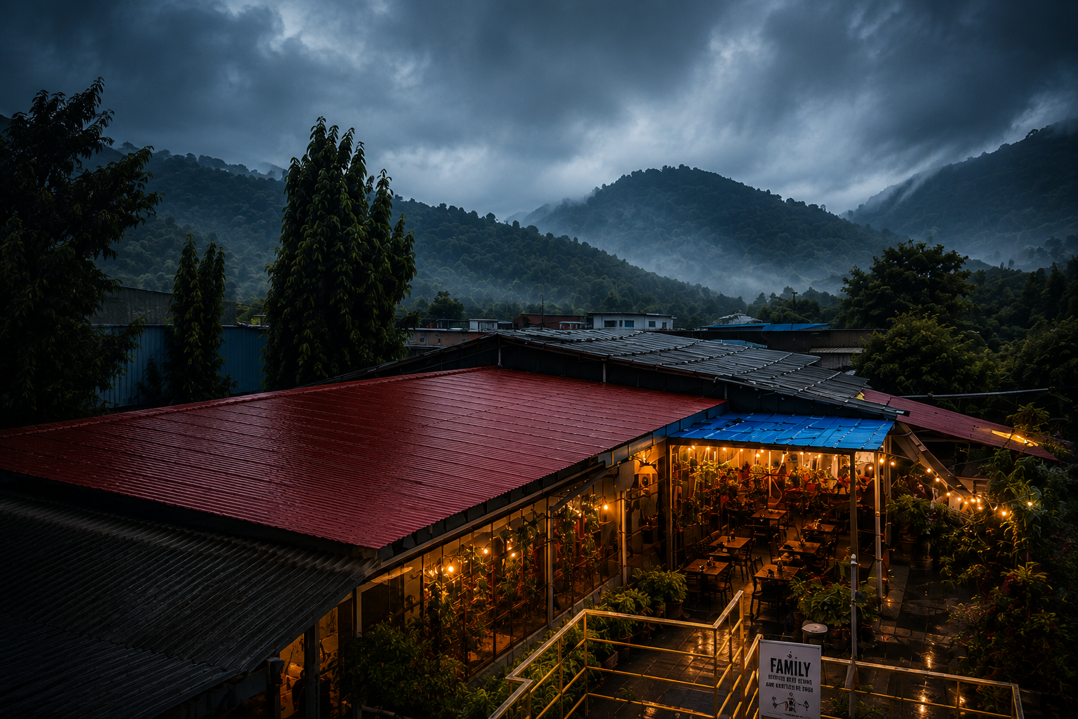 Nisarg Garden Restaurant Scenic Mountain View at Dusk